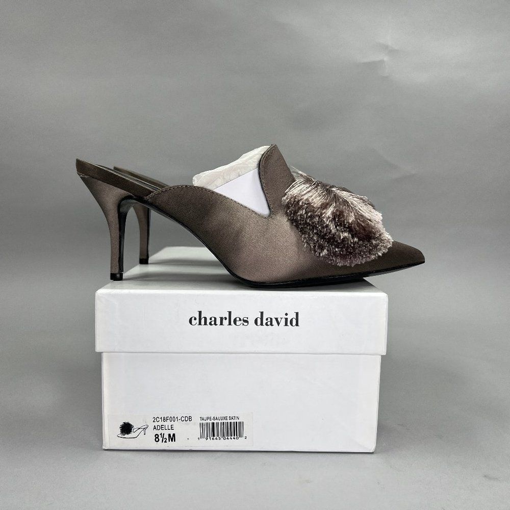Charles David Adelle Heels Women's Size 8.5 Pointed Toe Pompom Slip On Mules
